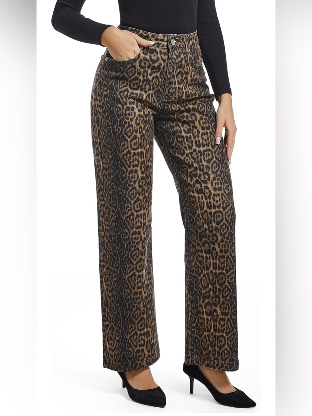 Leopard-Print Wide-Leg Pants in Brown/Black